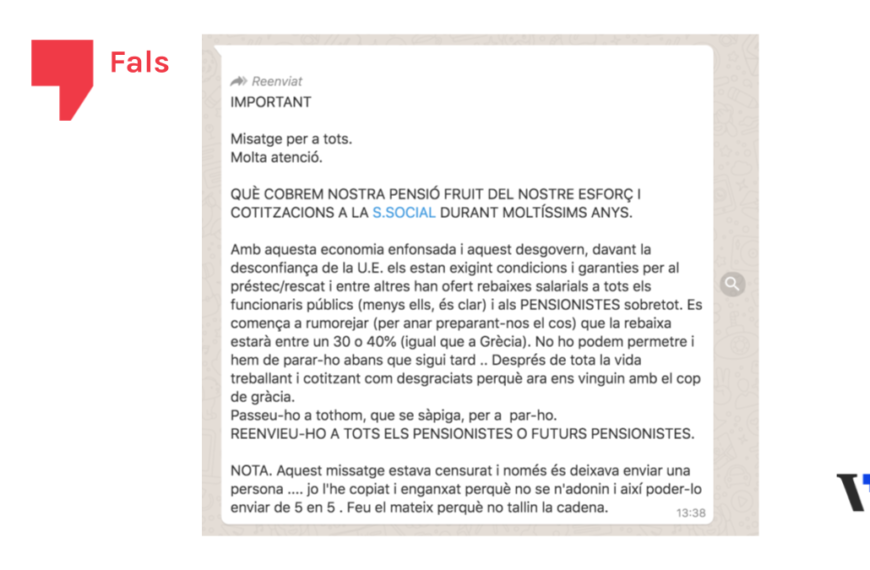 No hi ha indicis que el govern espanyol plantegi rebaixar les pensions un 30 o 40%