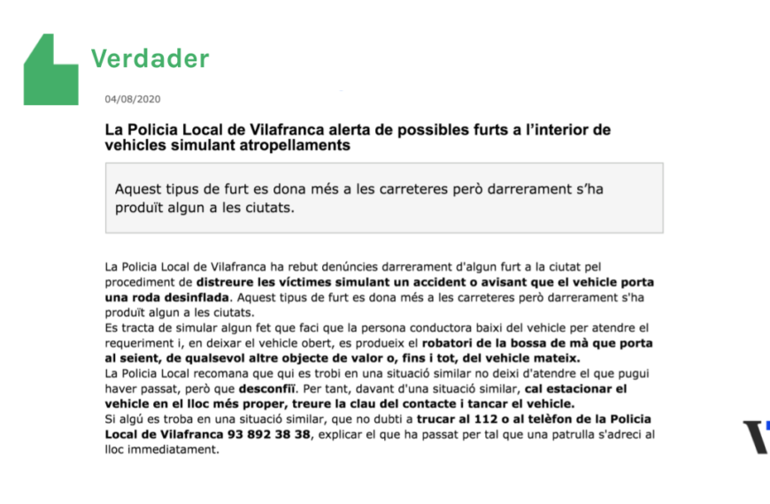 És veritat que a Vilafranca es va produir un robatori simulant un accident