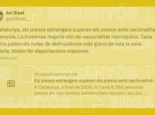 Captura de pantalla amb el filtre enganyós d'una publicació a X (abans Twitter) que assegura que la immensa majoria de presos estrangers són de nacionalitat marroquina.