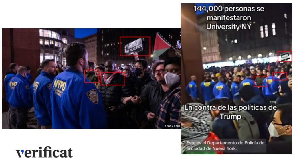 Comparativa d'una captura de pantalla treta del vídeo viral amb una imatge presa pel New York Times.