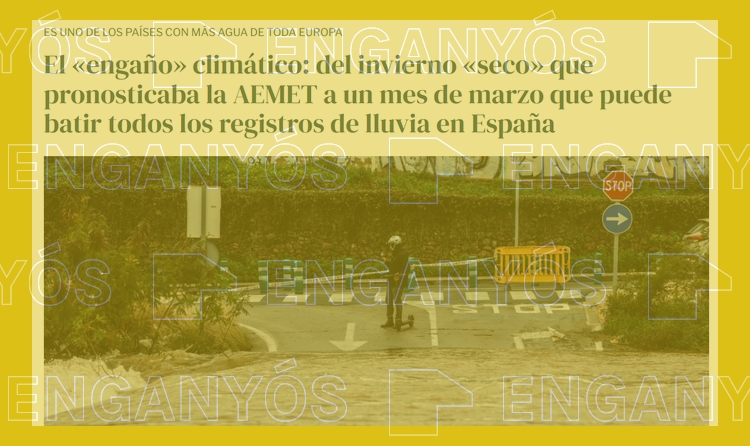 Titular de La Gaceta amb el filtre d'enganyós on s'assegura que l'Aemet va errar la seva predicció estacional pel darrer hivern